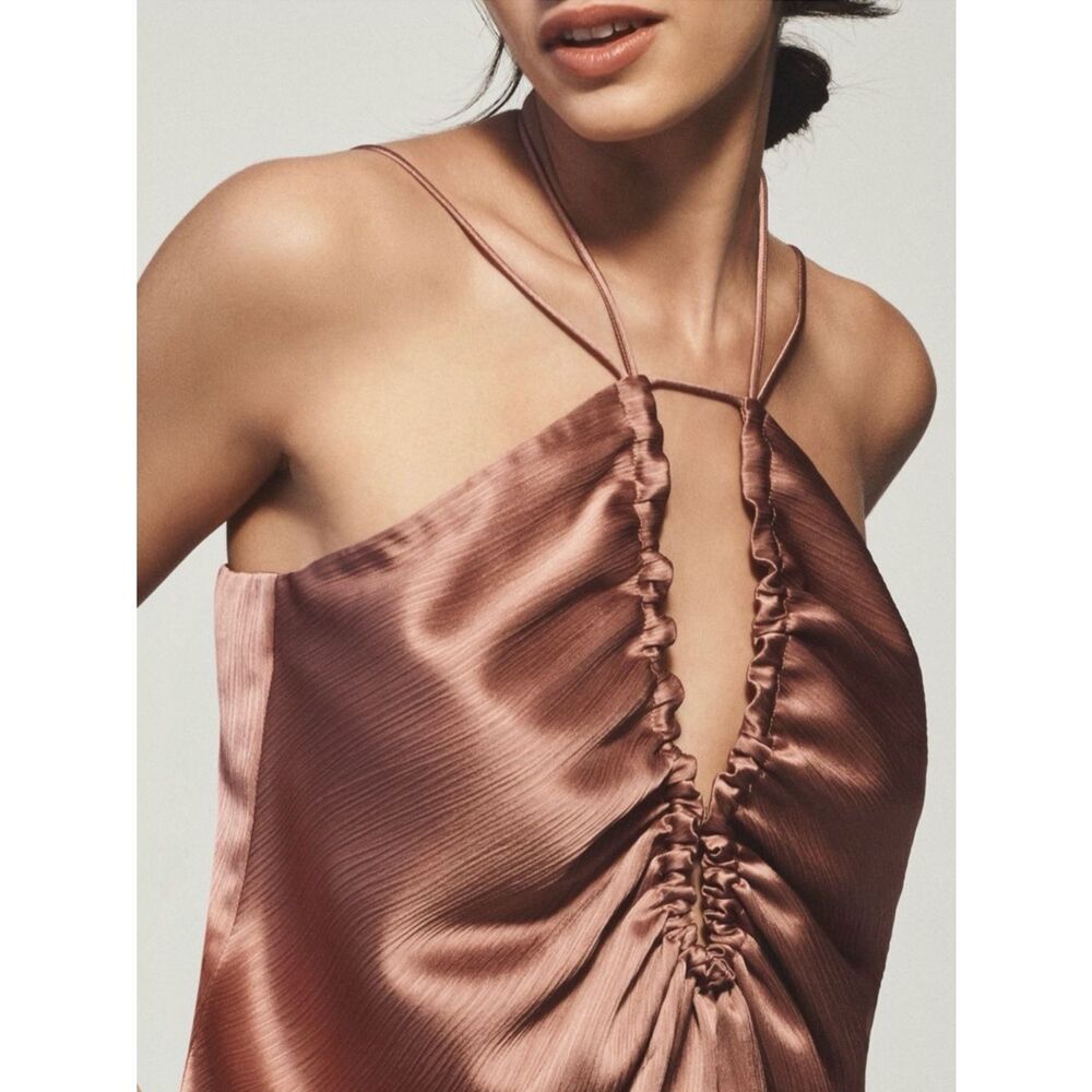 NWT Mare Mare for Anthropologie Tie-Neck Keyhole Silky Tank Top Mauve Size XS